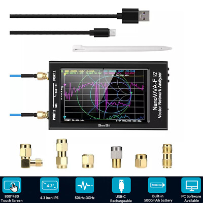 4.3'' NanoVNA-F V2 Vector Network Analyzer Antenna 50KHz-3GHz HF UHF VHF 5000mAh