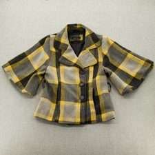 Jennyfer J. Womens Short Coat Jacket Yellow Gray Size S Plaid Cape Style Pockets