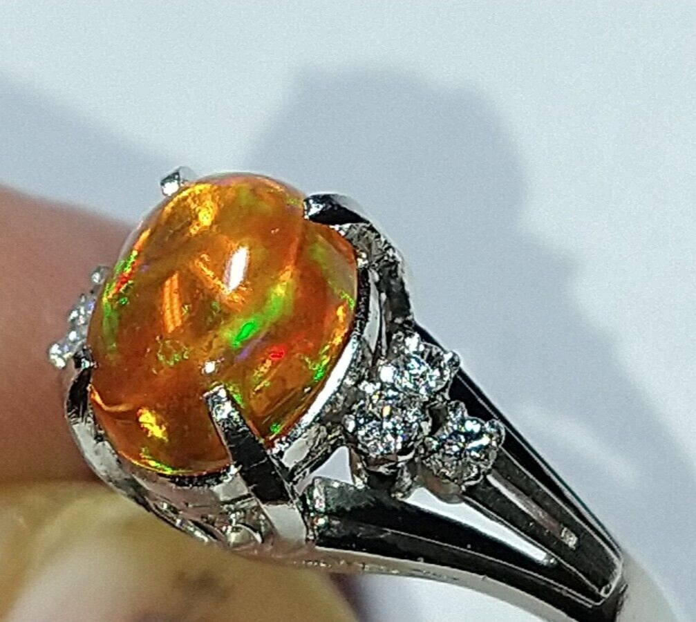 Solid platinum natural opal diamond ring 4.96 gra… - image 10