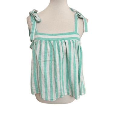 Stoney Clover Lane x Target Linen Blend Green White Striped Crop Top Large NEW