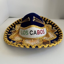 Pigalle Mexican Sombrero Mariachi Hat Velvet Blue  GOLD Sequin LosCabos