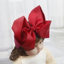 Nylon Bowknow Turban Headband - Soft Red Bow Hairband Kids Headwear Accessory
