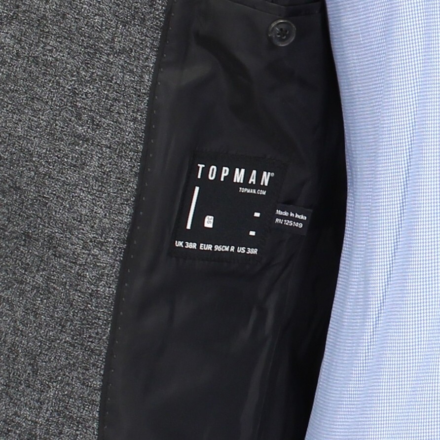 Topman 38R Gray Solid Polyester Two Button Sport … - image 9