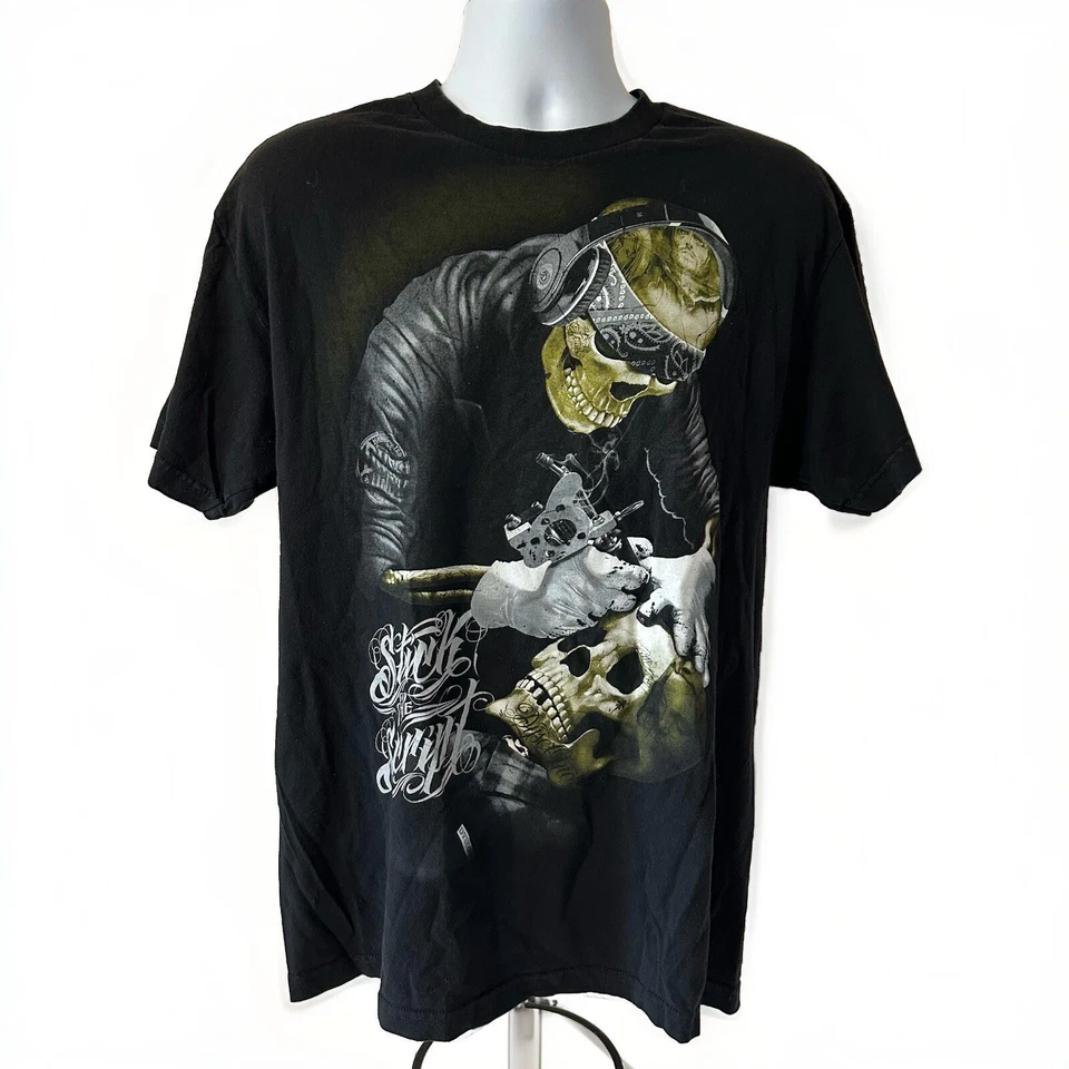 86 Dyse One Auténtica Camisa Hombres Grande Negra Manga Corta Calavera Esqueleto Tatuaje Foto 2 de 4