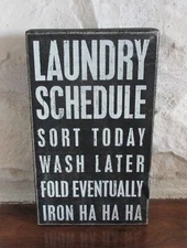 Cute LAUNDRY Room Wall/Shelf Wood Box SIGN*Black & White~Brand NEW!