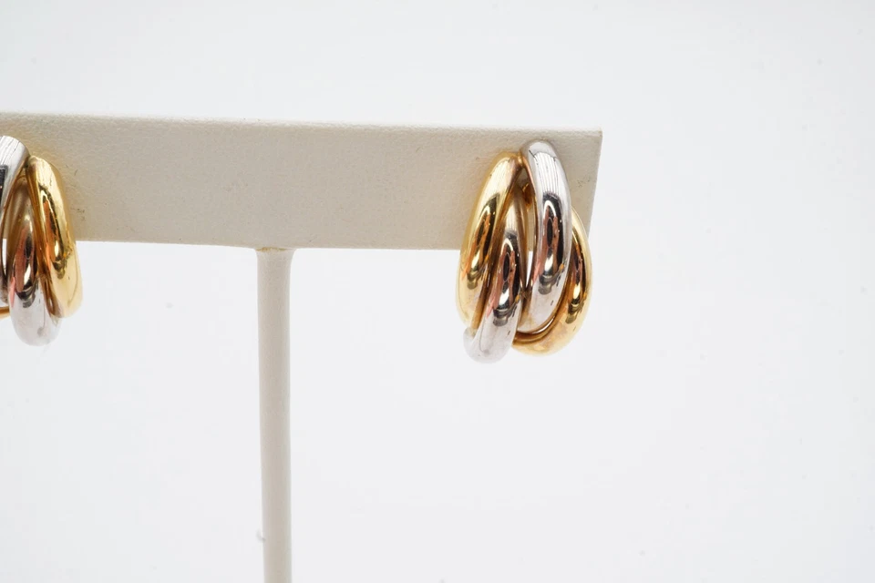 14k Yellow White Gold Omega Back Earrings - Image 3 of 4