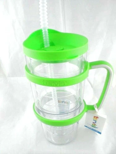 Tervis Tumbler 24 Oz Clear Flexible Straw GREEN Handle Matching No Spill Lid NEW