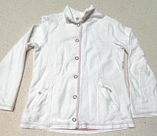 Tranquility by Soma Size Med Women  s White Blazer Snaps Jacket Pockets Zippers