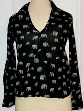 Truth NYC Black & White Elephants Wrap Blouse Top Shirt Women's Size XS