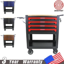 4 Drawers Rolling Chest Tool Cart Garage Storage Cabinet Tool Box Wooden Top