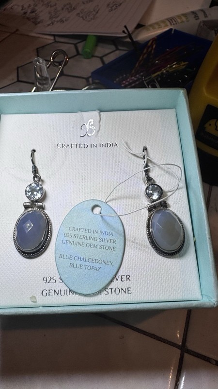 YS Earrings 1.25”•925 SterlingSilver•Blue Topaz•Quartz•6.1g•Crafted In India NIB