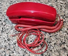 Red Slimline Pushbutton Corded landline Wall Or Desk Phone EXC COND Tone Rotary