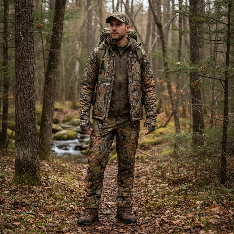 Mens Waterproof Camo Tactical Pants Highland Oversized Leg Zip Hunting Hiking - Image 4 of 4