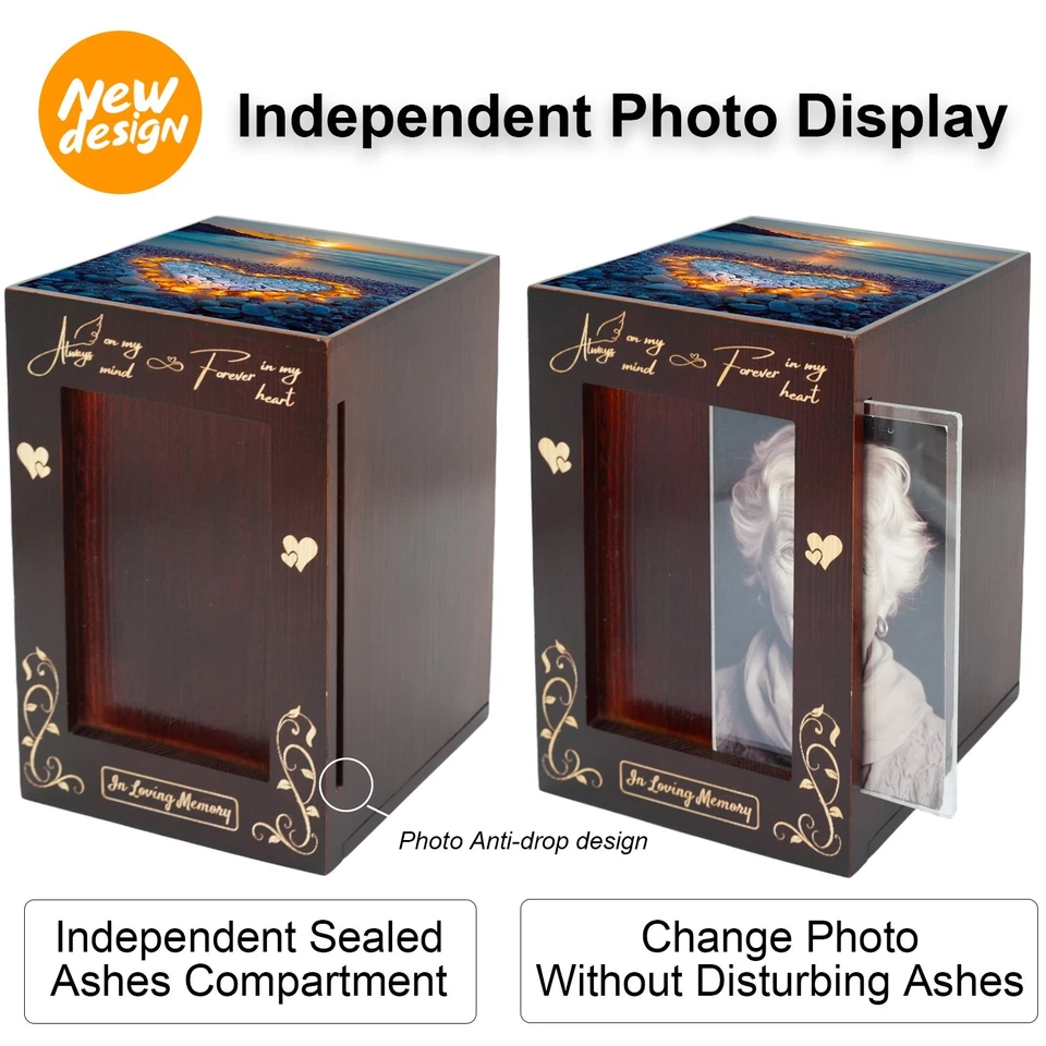 Urna de cremación de madera grande para cenizas humanas adulto - Mejor oferta - Marco de fotos corazón Foto 2 de 4
