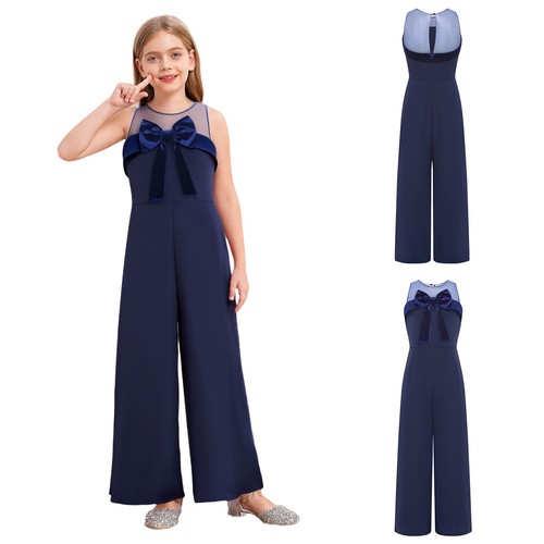 Children Girl Round Collar Sleeveless Tulle Bowknot Embellished High Waist party - Picture 5 of 37