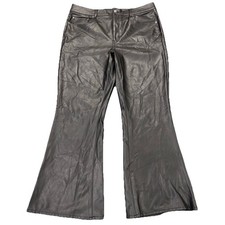 AMERICAN EAGLE Faux Leather Pants Womens 18 36x31 High Rise Flare Black Biker