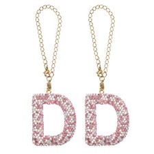 2 Pcs Letter Bag Charm Bling Glitter Letter Charm Initial, Pink, D Shape