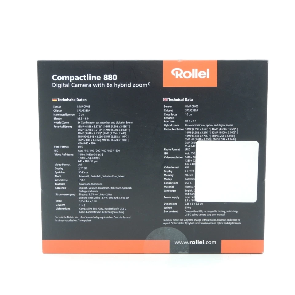 Rollei Compactline 880 Digitalkamera Schwarz 18 MP 8x Zoom 2,7" Display - NEU - Bild 3 von 4