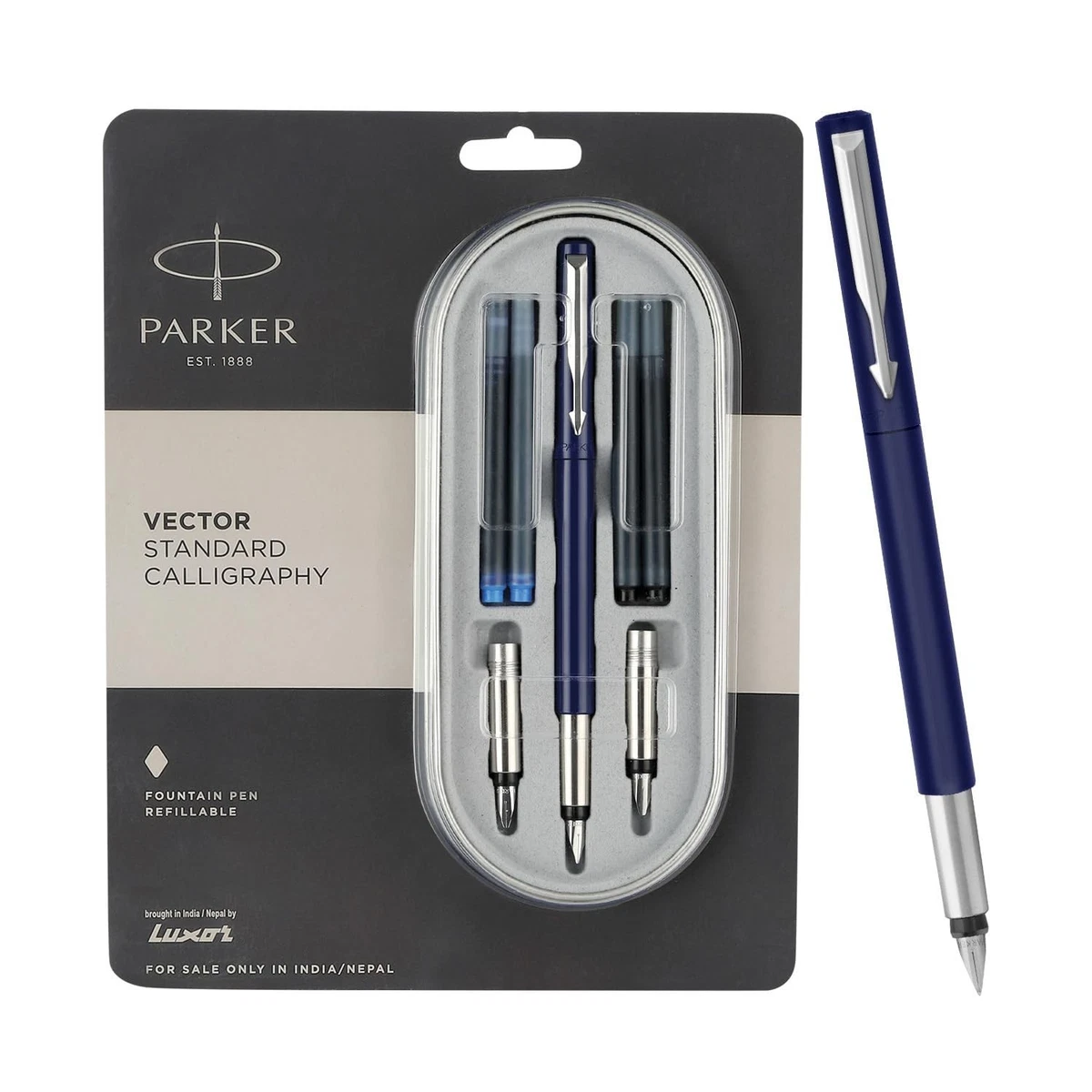 Parker Vector Standard Chrome Trim Calligraphy Fountain Pen 7-Piece Set