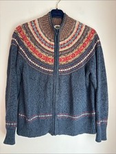Vintage Tiara Int. Blue Zip-Front Fair Isle Yoke Fall sweater women  s large EUC