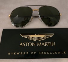 NOS Aston Martin James Bond Aviator Sunglass  Gold/Silver w Green Glass Lenses