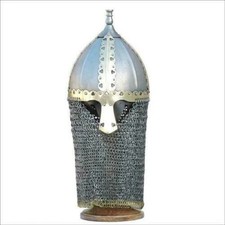 Elmetto medievale cavaliere vichingo rievocazione elmo con catena posta repli...