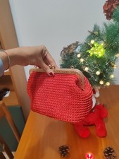 Clutch clic clac rosso dorato, borsa stile vintage con chiusura dorata