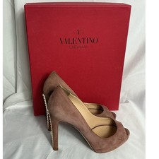 Valentino Garavani Rockstud Suede Peep Toe Pumps Mauve 36.5 Heels CDD071CHW1365