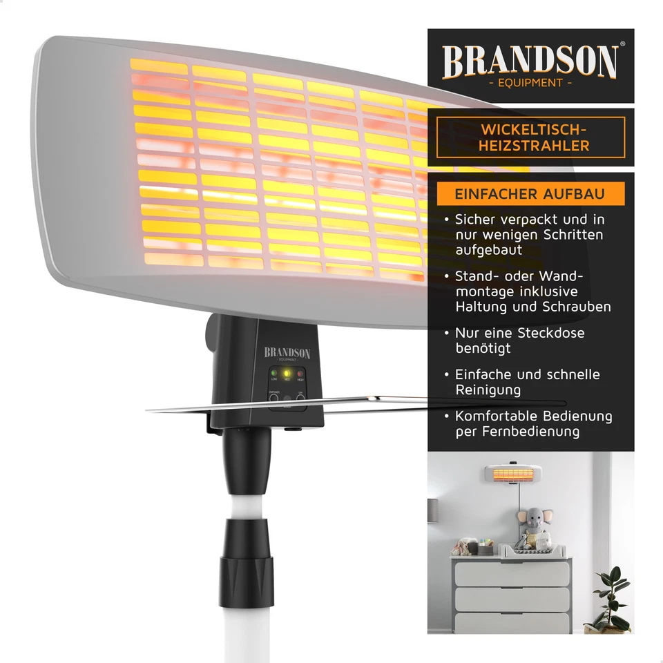 Heizstrahler - Brandson  | Standheizstrahler | Wickeltisch Heizstrahler | 1800W - Bild 4 von 4