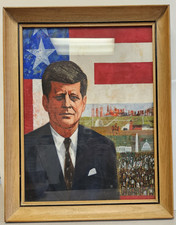 Original Richard Michael Gorman Powers JFK Kennedy Magazine Surreal Oil Painting
