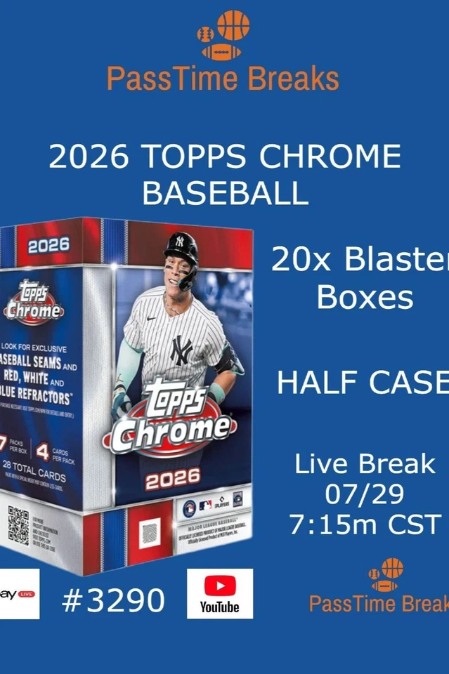 2026 TOPPS CHROME BASEBALL - 20x Blaster Box - HALF CASE BREAK 3290