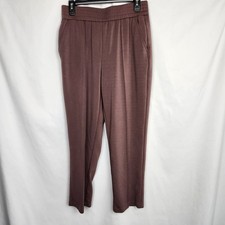 Mason DAmelie Womens Medium Pull On Stretch Brown Pants Pleated Front Pockets