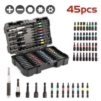 MARKENLOS 45Tlg Ultra Impact Schlagschrauber Bit Set magnetisch + Stecknuss & Stufenbohrer