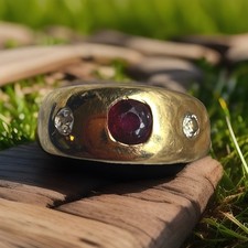 Absolutely Stunning Chunky Ruby And Diamond Gypsy Band Size I-J 18 Carat  Gold