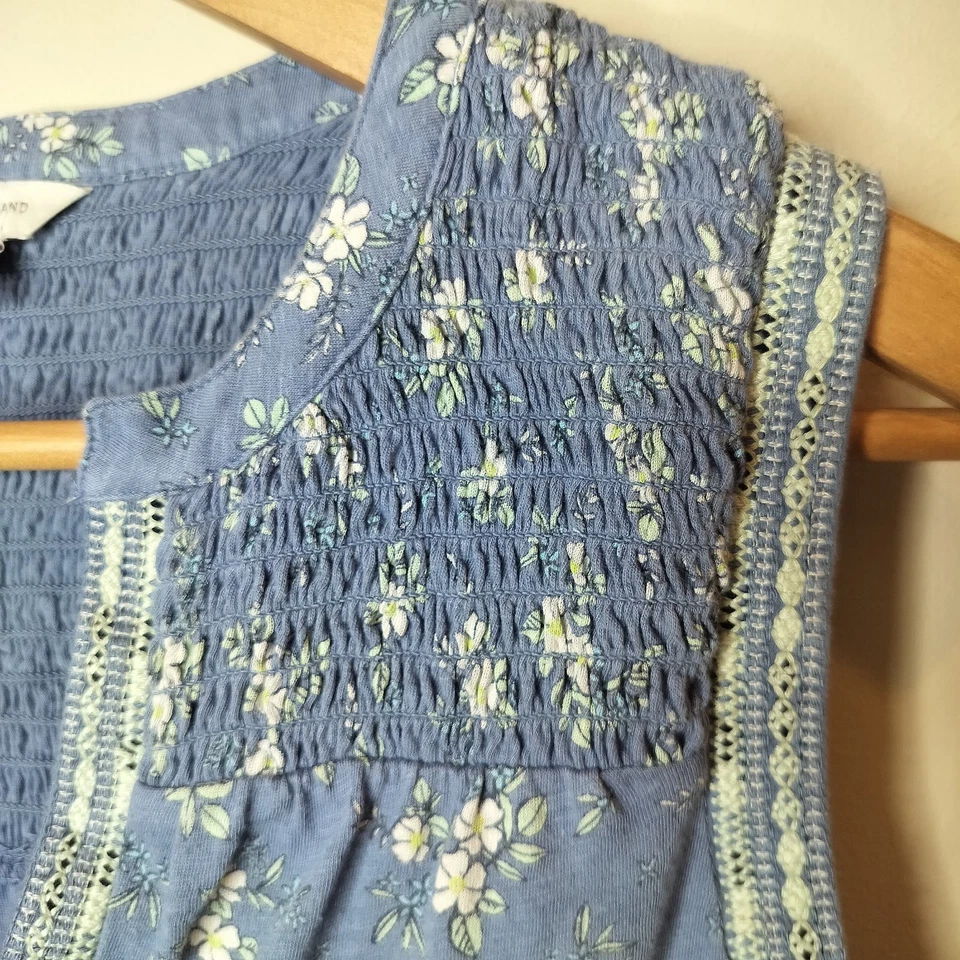 Camiseta sin mangas Lucky Brand mediana para mujer floral boho sin mangas azul algodón Foto 4 de 4