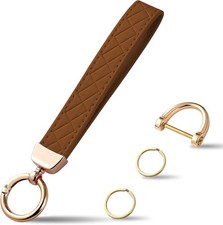 Leather Wristlet Keychain, Car Key Chain Holder with 2 Key Ring & Anti-Lost D
