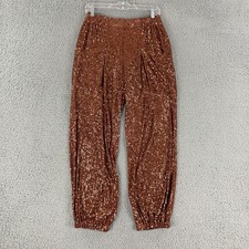 Free People Sequin Jogger Pants Womens Small Brown Copper High Rise Pleated Crop
