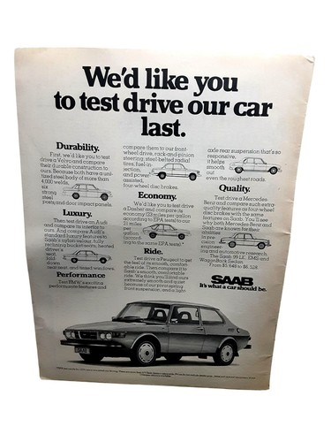 1975 Saab 99 LE Ad Test Drive Comparison Volvo BMW Mercedes Vintage