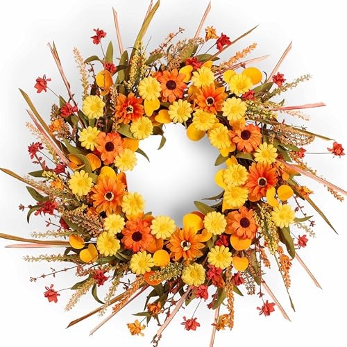 Fall Wreath 22 Inch Fall Wreaths for Front Door Autumn Wreaths with 22 ...