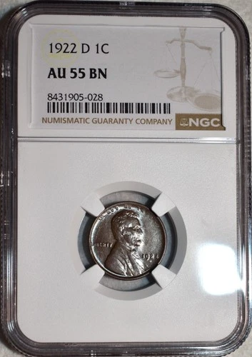NGC AU-55 BN 1922-D Lincoln Cent, Fully Lustrous & Barely Circulated!