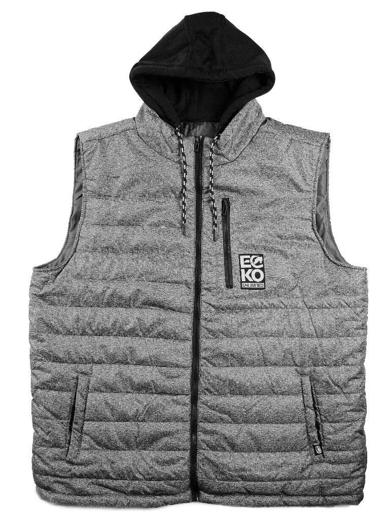 Ecko Unltd. Mens Vest Hoodie 2XL Puffer Insulated Full Zip Pockets Quilted Gray