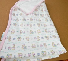 Vintage Healthtex Little Impression Pink Bears Buggy Soft Baby Blanket 32x28