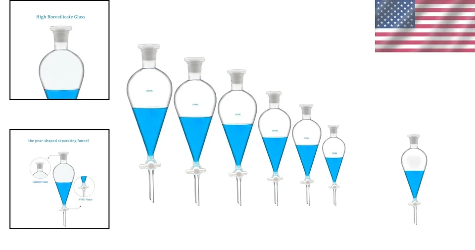 Borosilicate Glass 2000mL Separating Funnel with PTFE Stopcock & Conical Design - Image 2 of 4