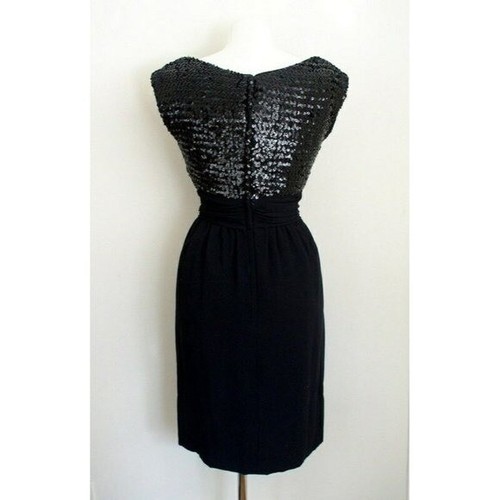 Vintage 1950s Suzy Perette Womens Wiggle Dress XS Black Sequin Cocktail LBD - Picture 7 of 9