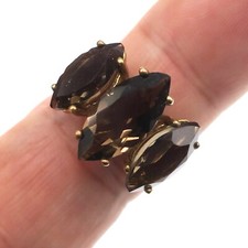 Gold over Sterling Silver 5ct Natural Smoky Quartz 3-Stone Marquise Ring Sz 9.25