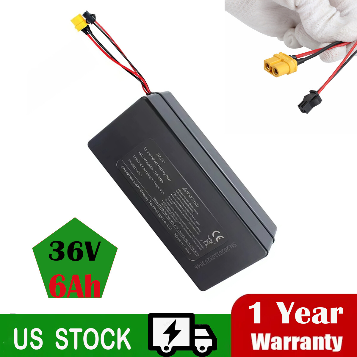 36V 6AH Electric Bike Battery HA103 2 wire Genuine 350w for Jetson