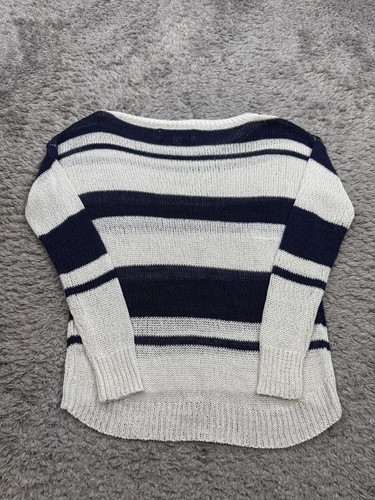 Vintage Havana Sweater Women Small Striped Linen Blend Open Knit Pullover - Picture 2 of 9