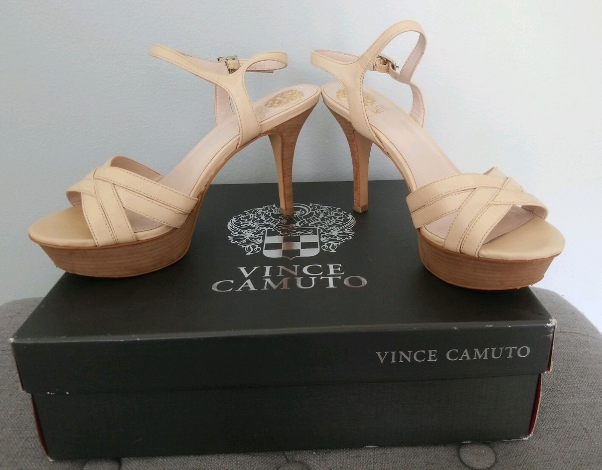 Vince Camuto Paden Women's Leather Open Toe Heels 9M Ivory/ Bone