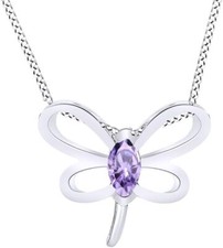 Butterfly Pendant Necklace Simulated Birthstone 14K White Gold Plated Silver