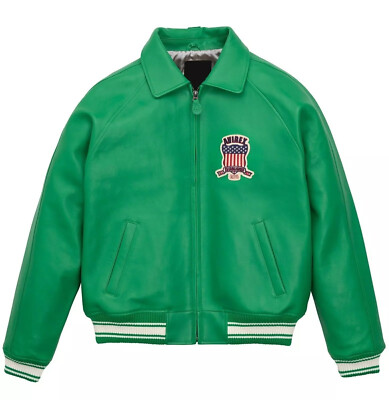 Avirex Herren Echt Lederjacke Lammfell Flieger Bomber American Varsity Jacket